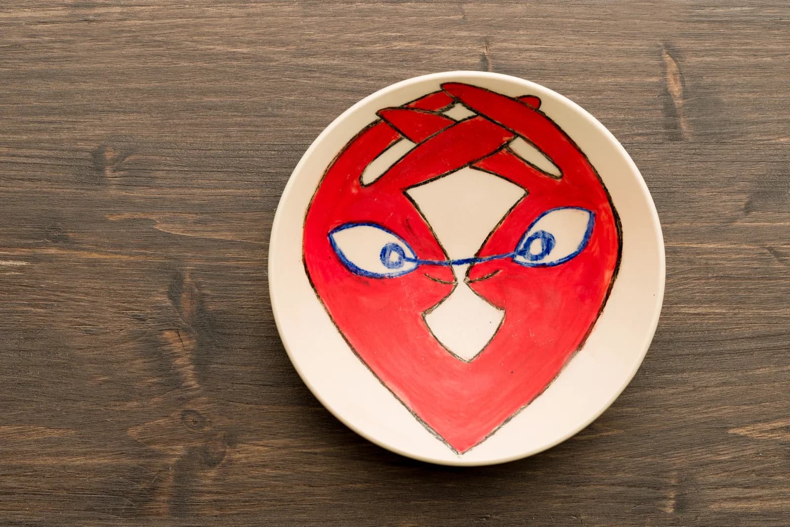 Bol ceramic pictat cu mască roșie
