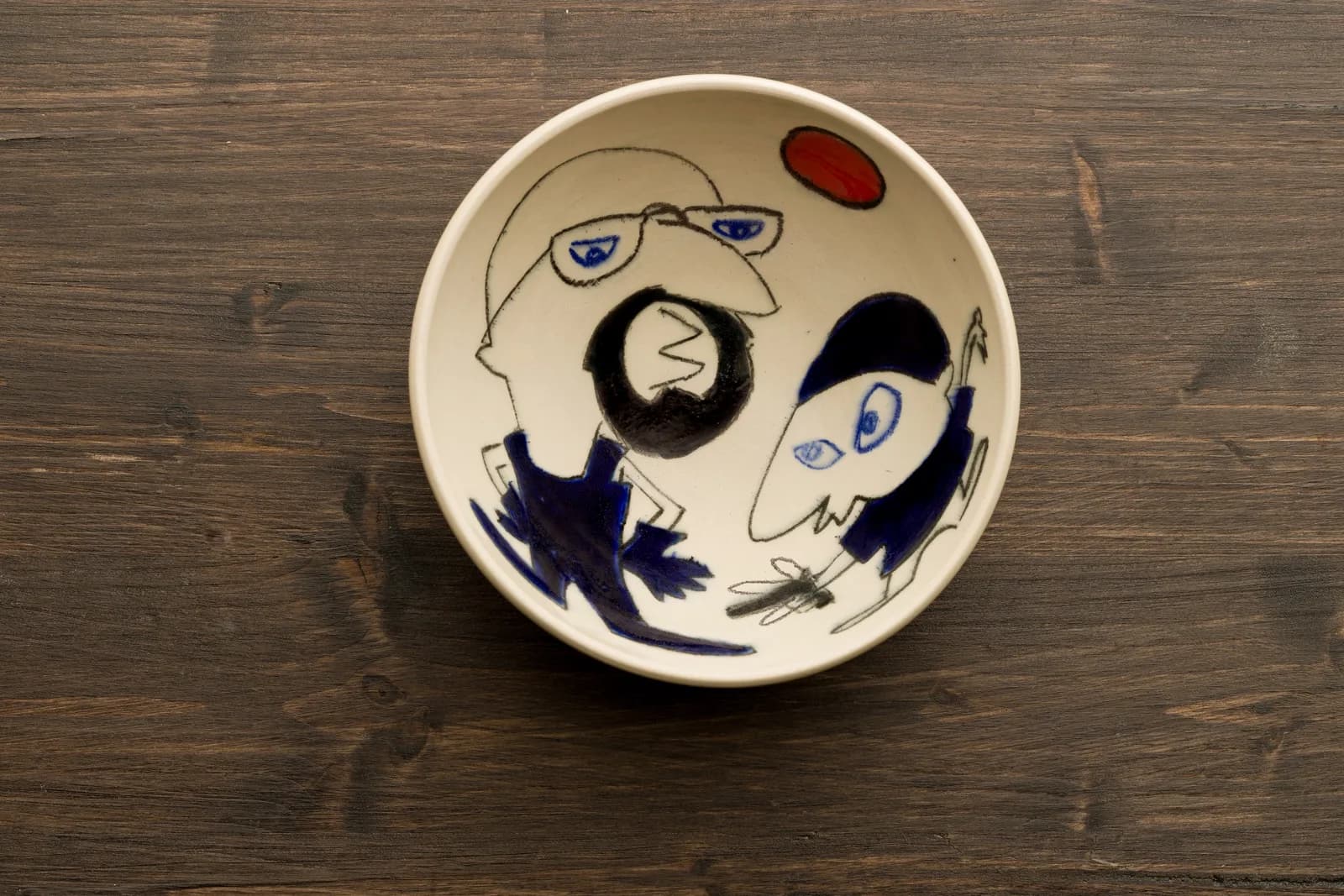 Bol ceramic pictat cu personaje albastre